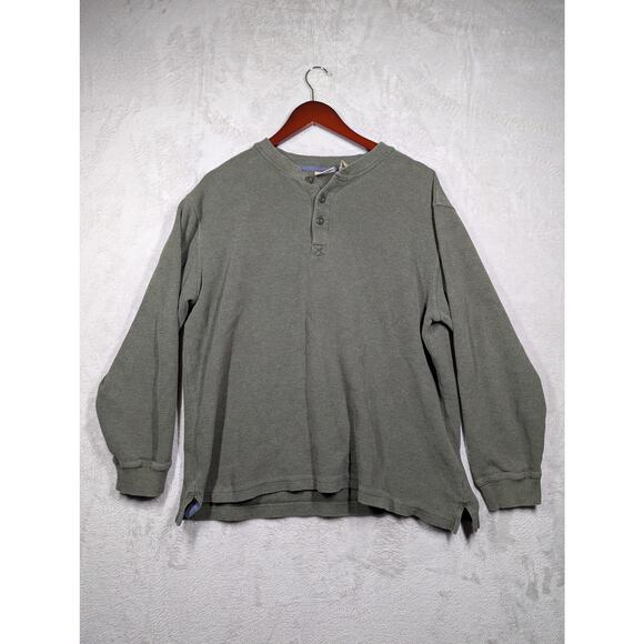 LL Bean Men's Unshrinkable Mini-Waffle Henley Green Long-Sleeve Large Reg Fit ** - Picture 1 of 10